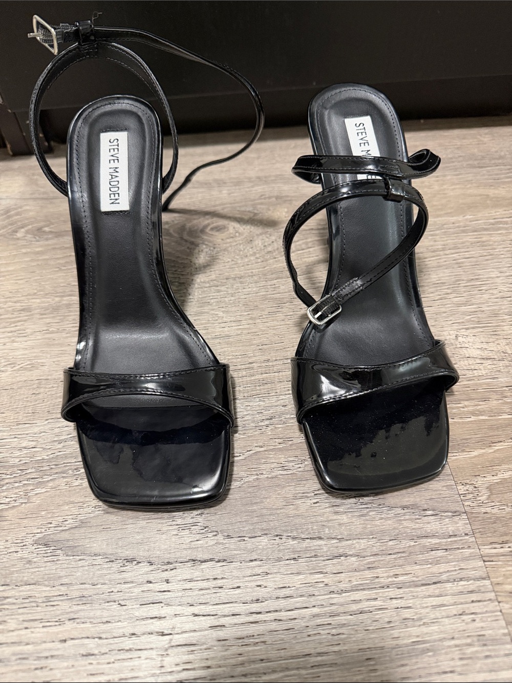 Steve Madden Black Patent Strappy Square-Toe Heels